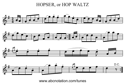 HOPSER, or HOP WALTZ - staff notation