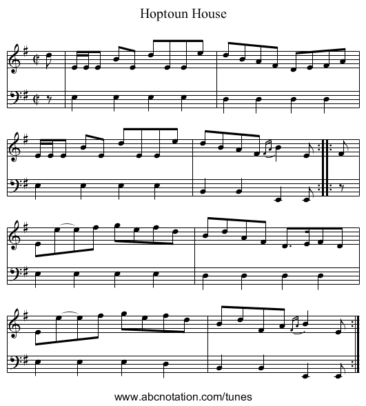 Hoptoun House - staff notation
