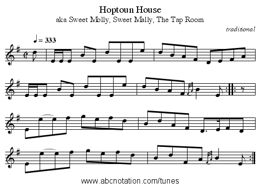 Hoptoun House - staff notation