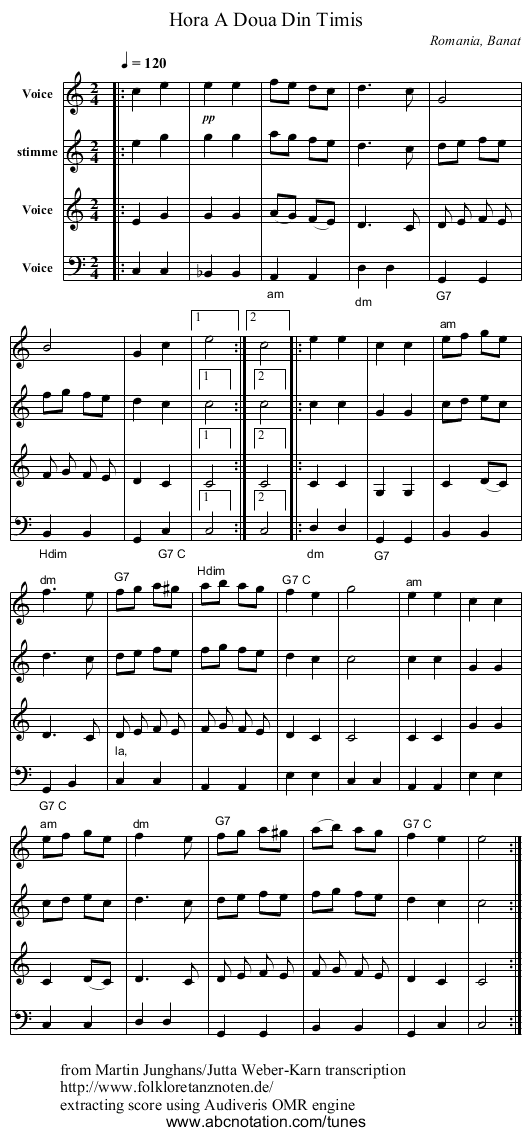 Hora A Doua Din Timis - staff notation