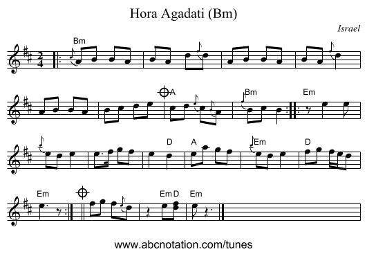 Hora Agadati (Bm) - staff notation