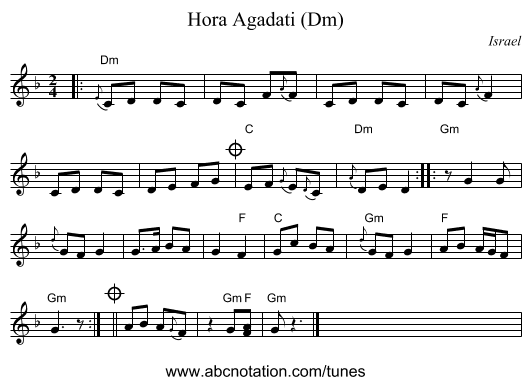 Hora Agadati (Dm) - staff notation