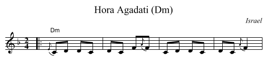Hora Agadati (Dm) - staff notation
