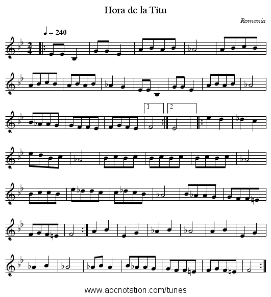 Hora de la Titu - staff notation