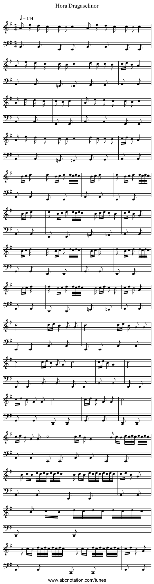 Hora Dragaselinor - staff notation