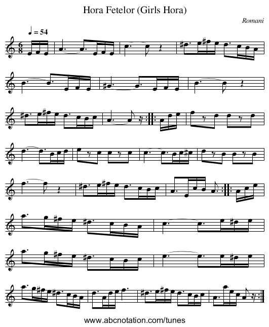 Hora Fetelor (Girls Hora) - staff notation