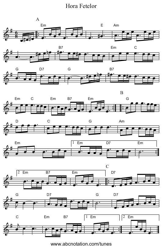 Hora Fetelor - staff notation