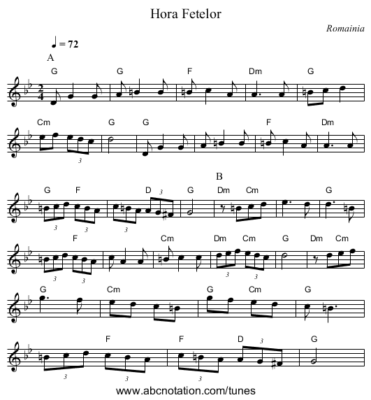 Hora Fetelor - staff notation