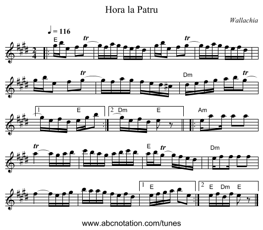 Hora la Patru - staff notation
