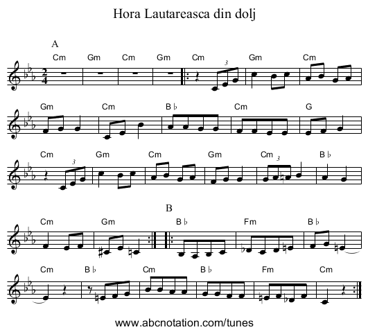 Hora Lautareasca din dolj - staff notation