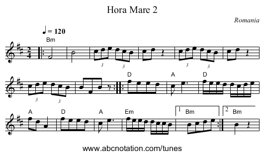 Hora Mare 2 - staff notation