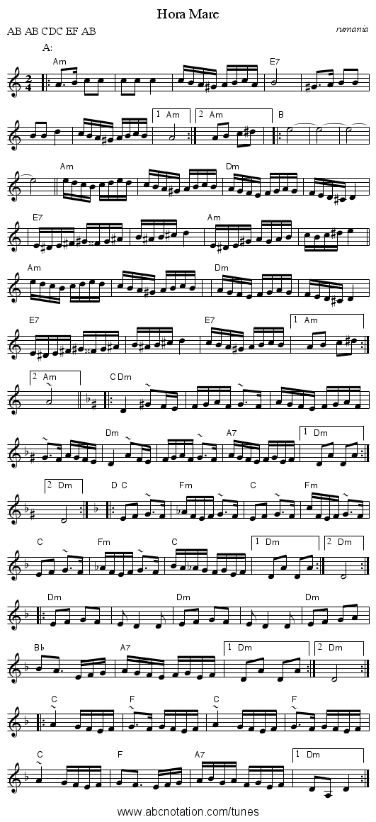 Hora Mare - staff notation