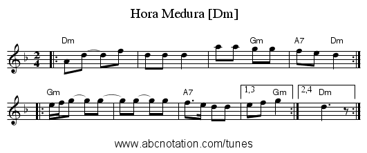 Hora Medura [Dm] - staff notation