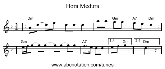 Hora Medura - staff notation