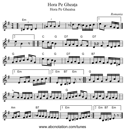 Hora Pe Gheaţa - staff notation