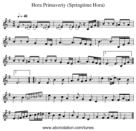Hora Primaveriy (Springtime Hora) - staff notation