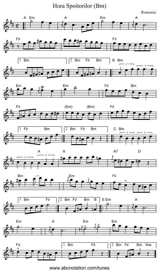Hora Spoitorilor (Bm) - staff notation