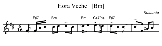 Hora Veche   [Bm] - staff notation