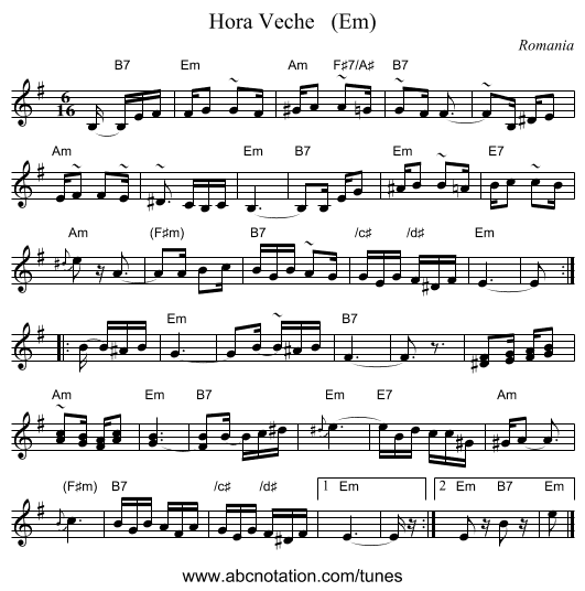 Hora Veche   (Em) - staff notation