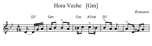 Hora Veche   [Gm] - staff notation