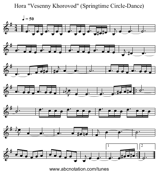 Hora Vesenny Khorovod (Springtime Circle-Dance) - staff notation