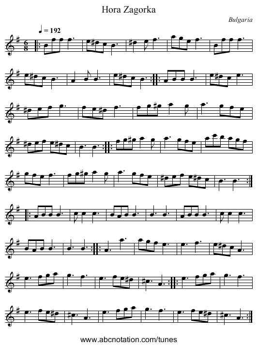 Hora Zagorka - staff notation