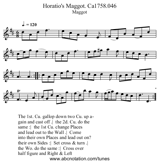 Horatio's Maggot. Ca1758.046 - staff notation