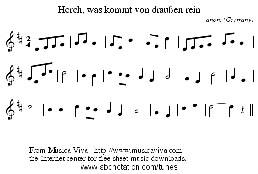 Horch, was kommt von draußen rein - staff notation