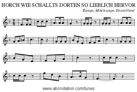 HORCH WIE SCHALLTS DORTEN SO LIEBLICH HERVOR - staff notation