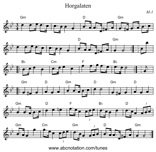 Horgalaten - staff notation