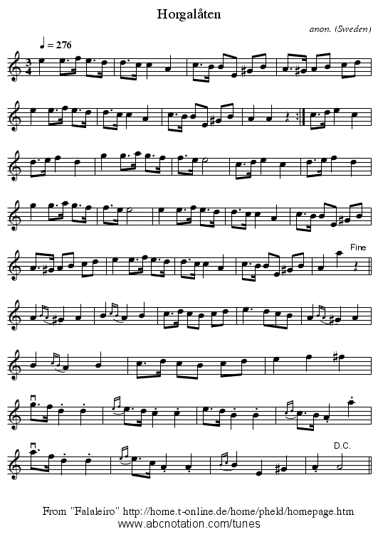 Horgalåten - staff notation