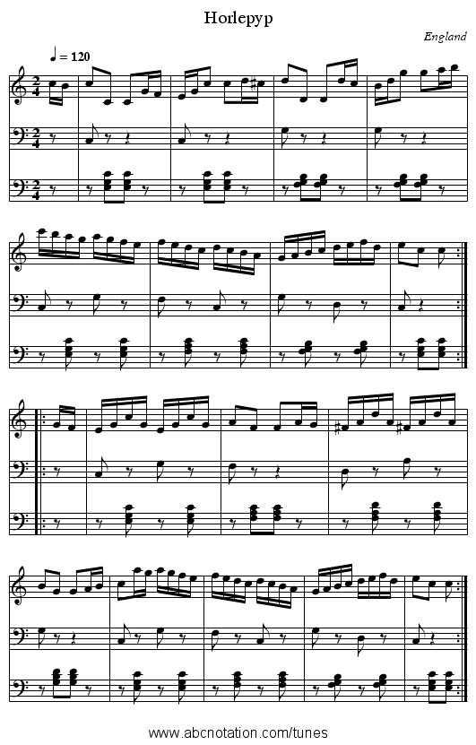 Horlepyp - staff notation