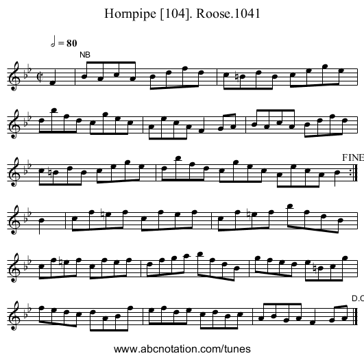 Hornpipe [104]. Roose.1041 - staff notation