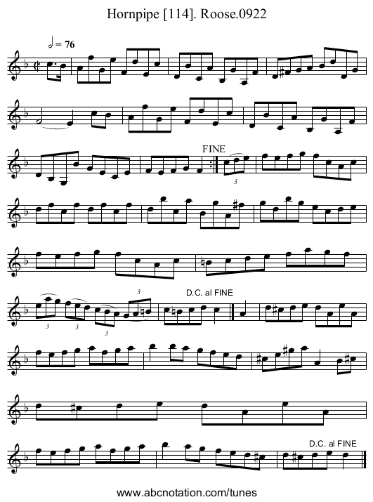 Hornpipe [114]. Roose.0922 - staff notation