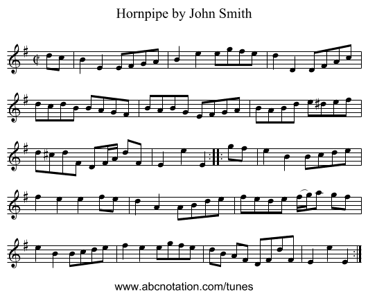 Hornpipe by John Smith - staff notation