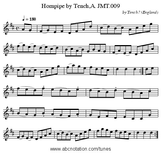 Hornpipe by Tench,A. JMT.009 - staff notation