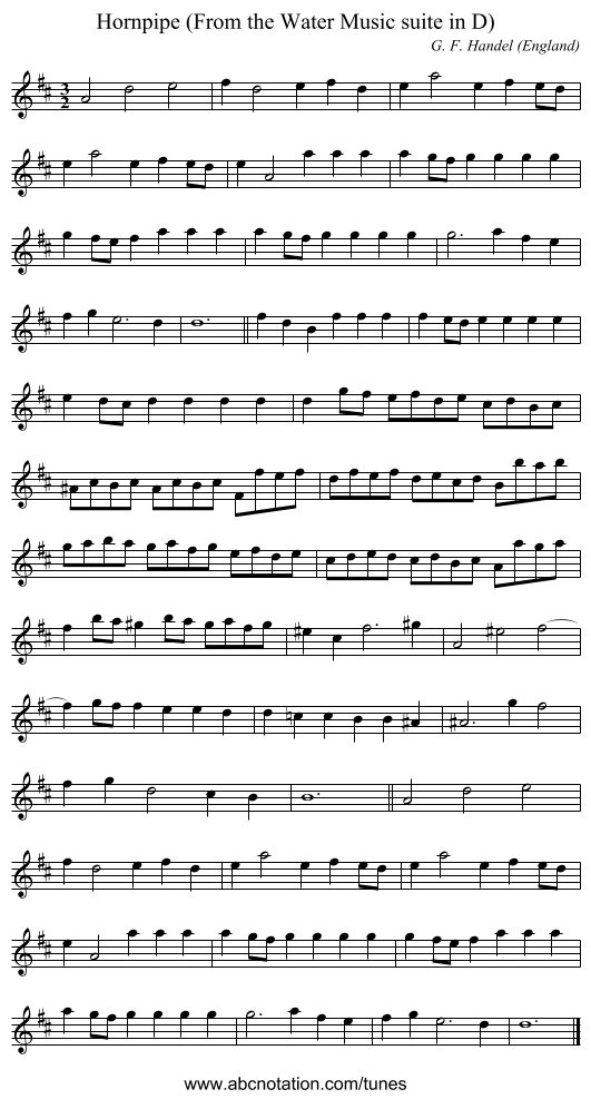 Hornpipe (From the Water Music suite in D) - staff notation
