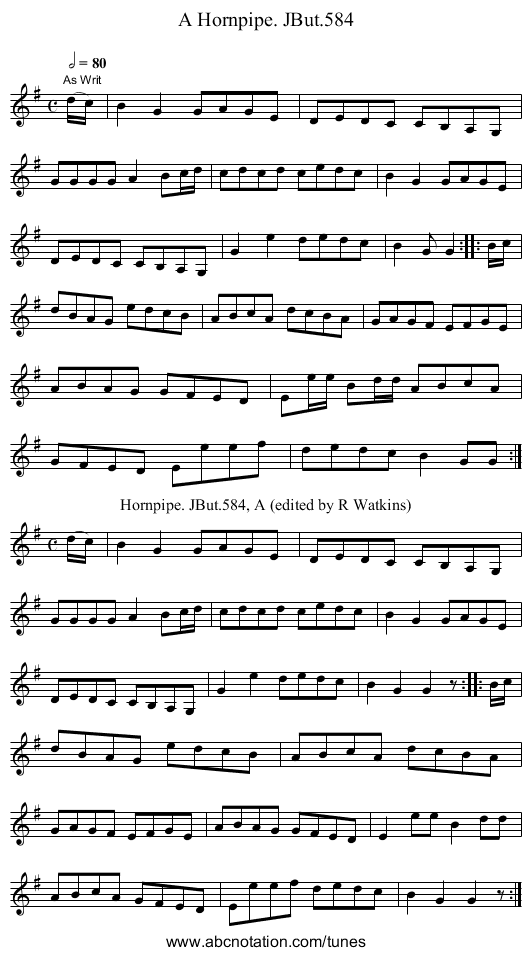 Hornpipe. JBut.584, A - staff notation