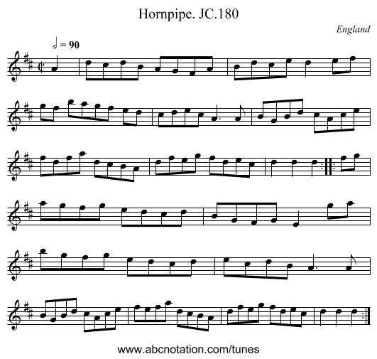 Hornpipe. JC.180 - staff notation