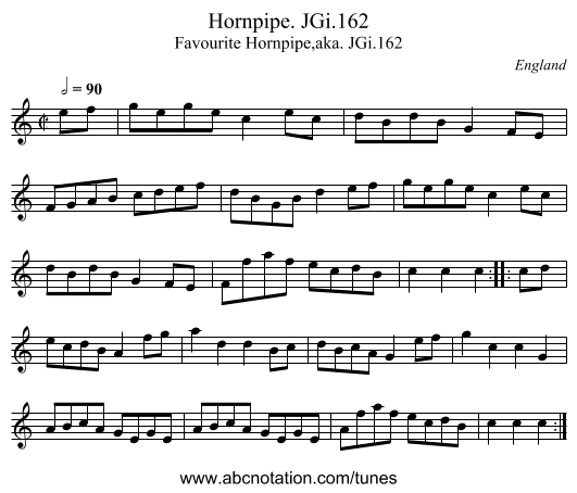Hornpipe. JGi.162 - staff notation