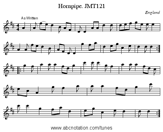 Hornpipe. JMT121 - staff notation
