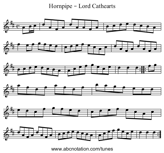 Hornpipe – Lord Cathearts - staff notation