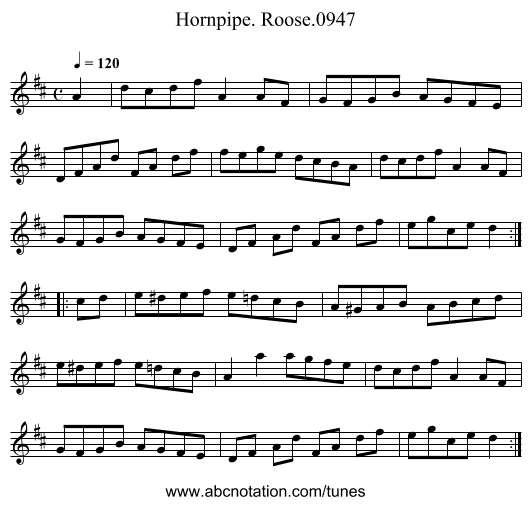Hornpipe. Roose.0947 - staff notation