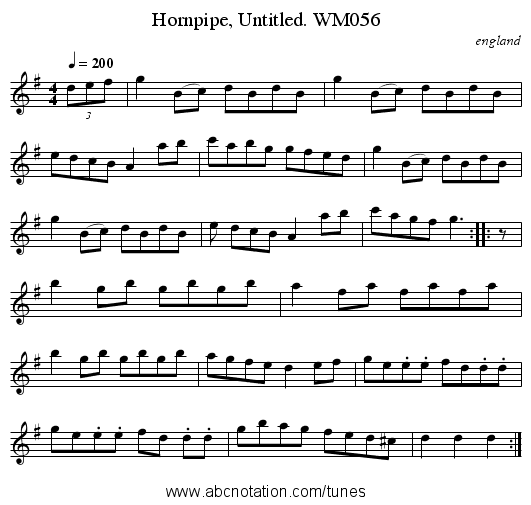 Hornpipe, Untitled. WM056 - staff notation
