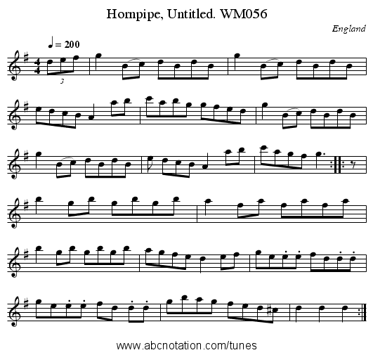 Hornpipe, Untitled. WM056 - staff notation
