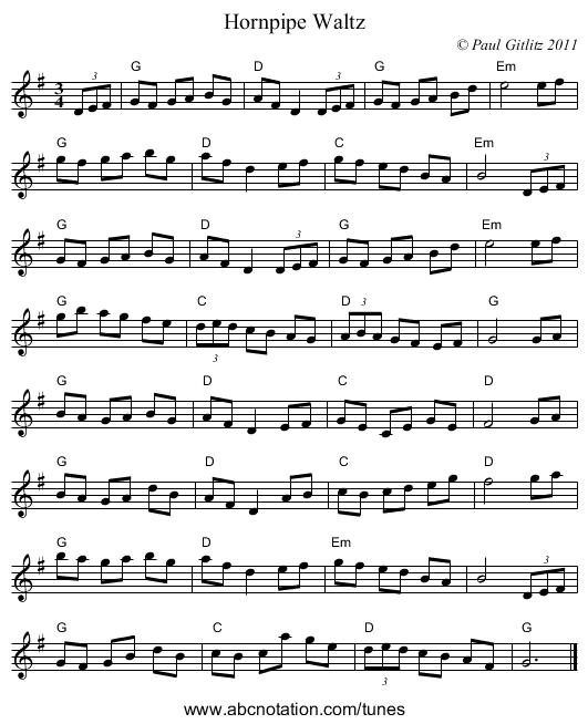 Hornpipe Waltz - staff notation