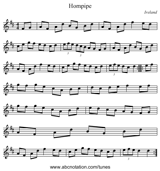 Hornpipe - staff notation