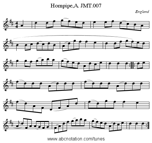 Hornpipe,A. JMT.007 - staff notation