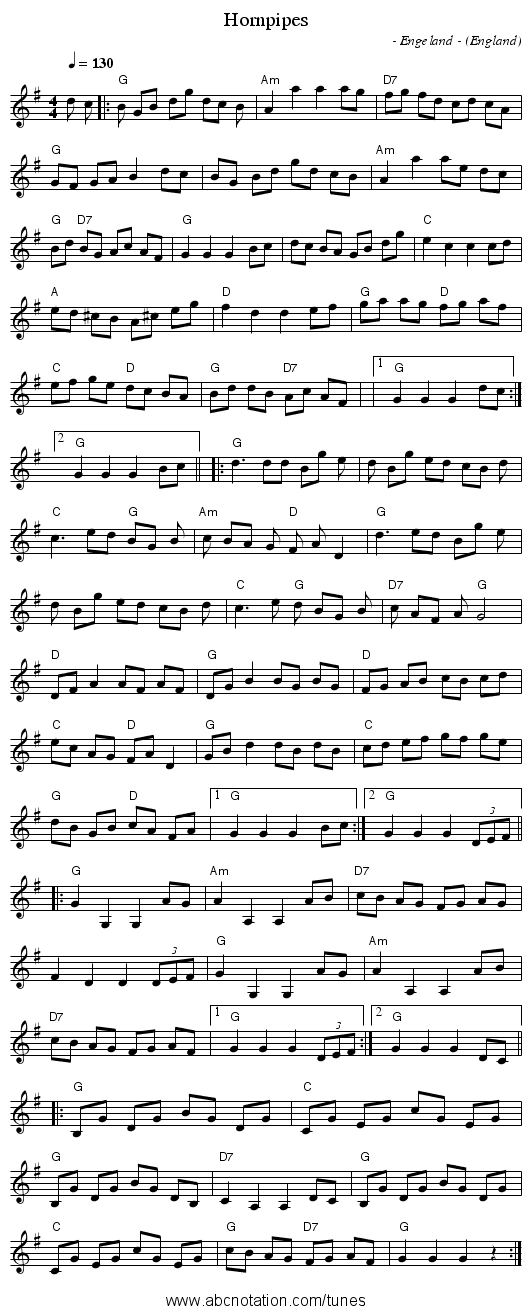 Hornpipes - staff notation