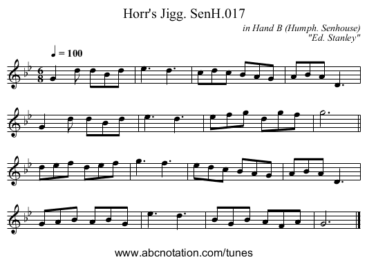 Horr's Jigg. SenH.017 - staff notation